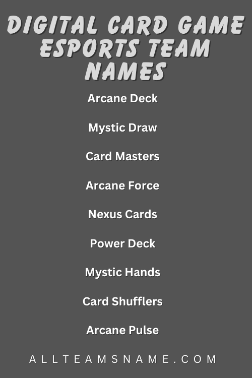 Digital Card Game Esports Team Names