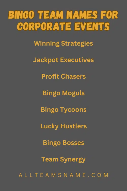 Bingo Team Names for Corporate Events